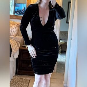 Vintage Velvet Black Dress with Rouching